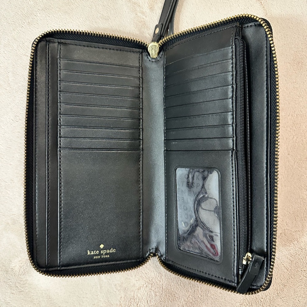 Kate Spade NY Women's Wristlet Wallet Clutch Zip Closure Black Off White Leather - Picture 14 of 15